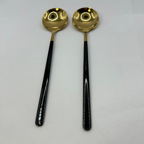 2 Iced Tea Spoons Gold Stainless Steel SUS 304 With Glossy Black Handle 7 3/4" - Picture 3 of 7